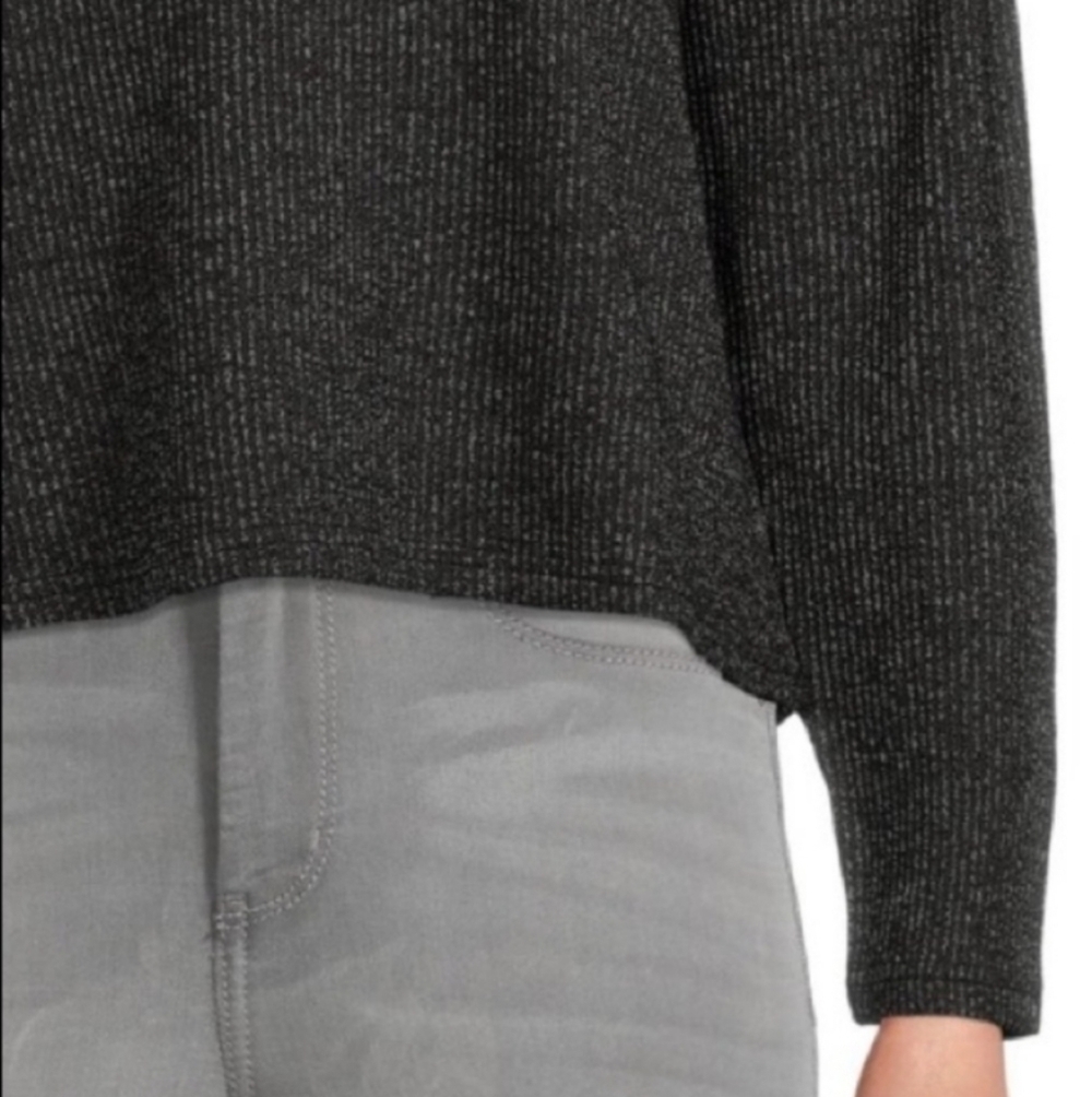 Time & Tru Grey & Black Ribbed Long Sleeve Pullover V-Neck Knit Top Sz L - Picture 13 of 16